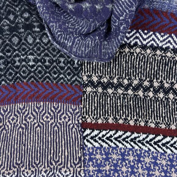 Free People Patchwork Cowl Neck Sweater M | Oversized Fair Isle Boho Knit Grunge - Picture 5 of 15